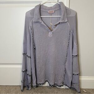 Anthropology Listicle Woman’s Shirt Purple Leopard Boho Knit Woman’s Size Medium